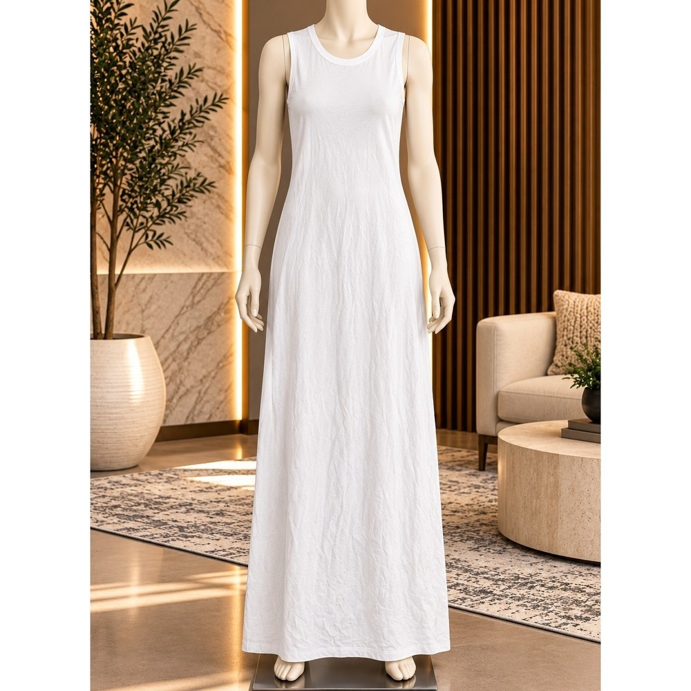 Leset Womens Dress Sleeveless Maxi White Cotton Solid Extra Small
